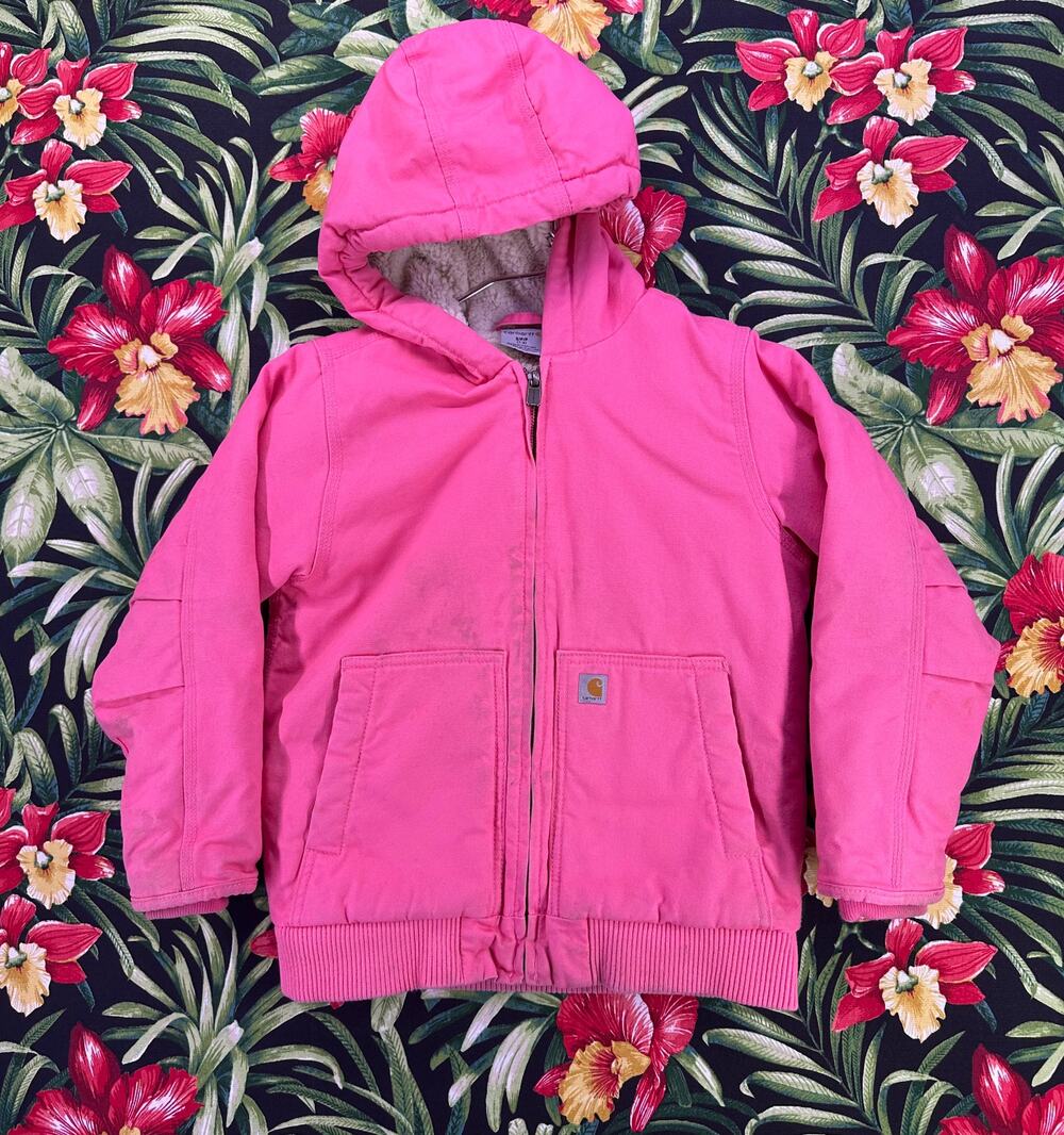 Carhartt Duck Canvas Sherpa Lined Hooded Pink Jacket Size S